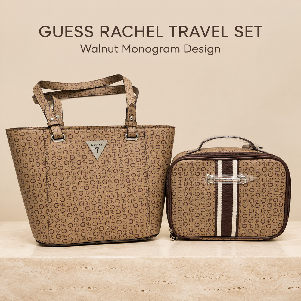 GUESS Monogram Logo Tote Bag and Travel Cosmetic Case 2-Piece Set